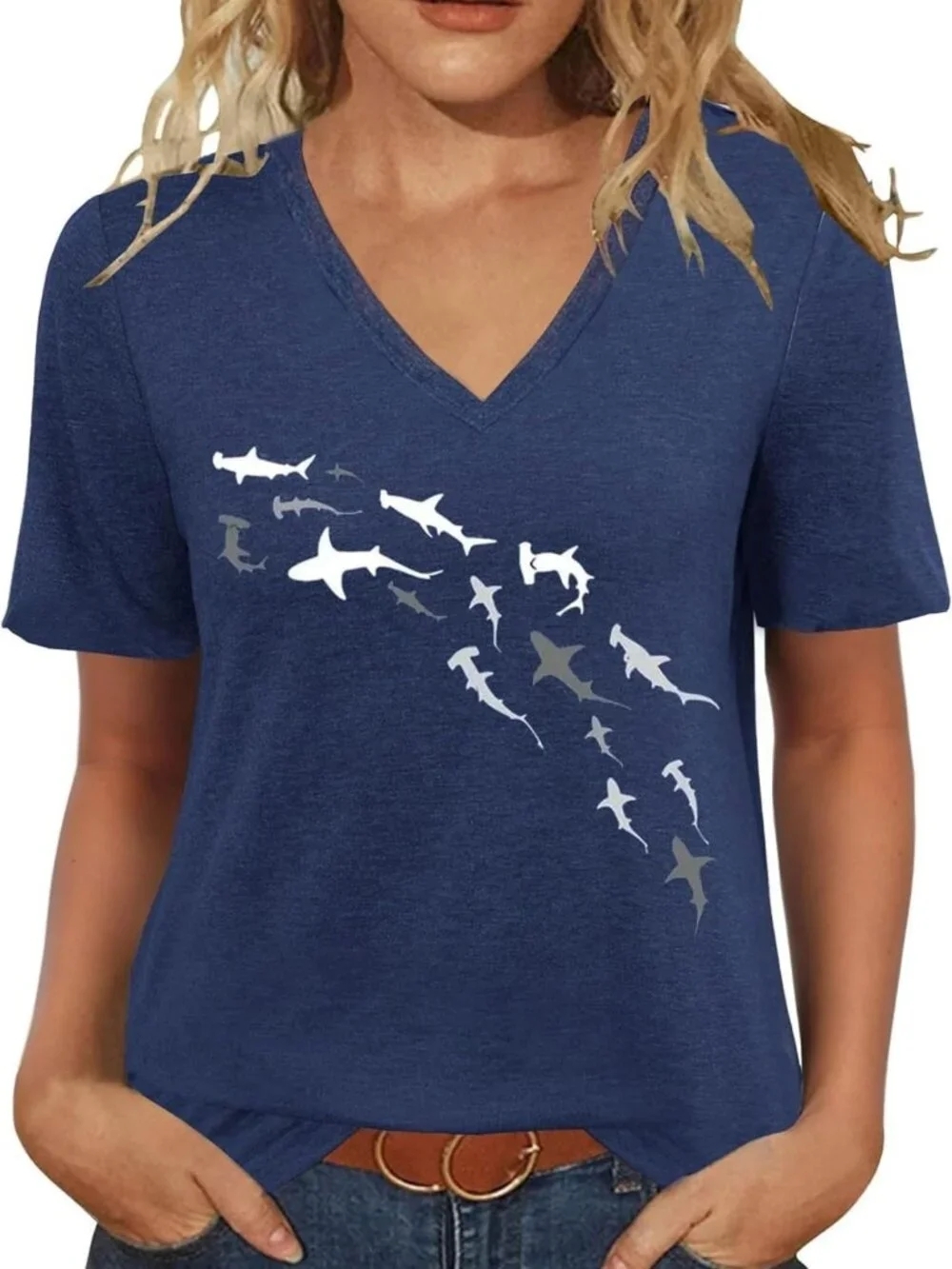 Boho Floral Cut Out V Neck Tee | Summer Cold Shoulder Short Sleeve Top